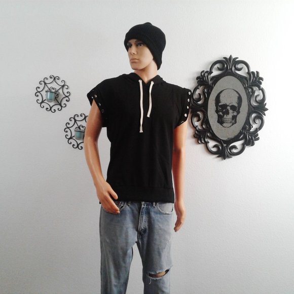 Sleeveless Lace-Up Hoodie - Picture 2 of 4